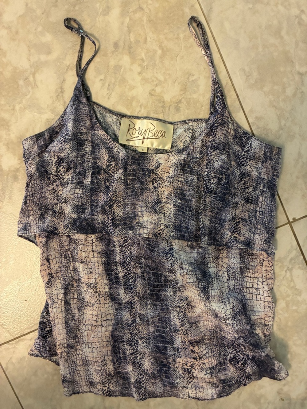 Rory Beca Blue and Pink Snakeskin-Print Silk Cami